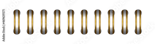 Gold horizontal spiral for open notebook and calendar. Gold spiral wire bindings for sheets of paper. Vector illustration isolated on realistic style on white background.