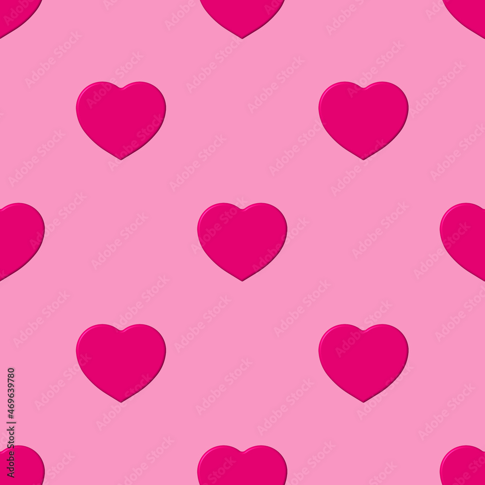 Seamless pattern. Pink heart on pastel purple backgrounds. symbol of love. Template for application to surface. 3d image. 3d rendering