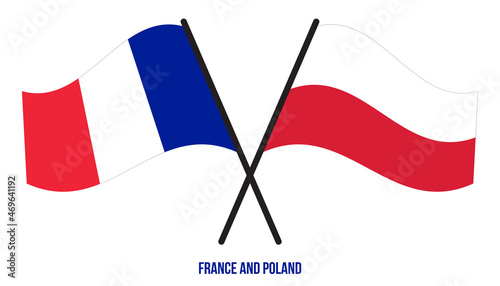 France and Poland Flags Crossed And Waving Flat Style. Official Proportion. Correct Colors.