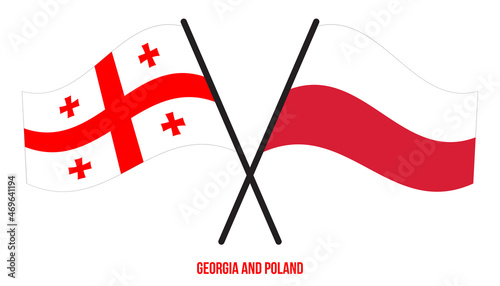 Georgia and Poland Flags Crossed And Waving Flat Style. Official Proportion. Correct Colors.
