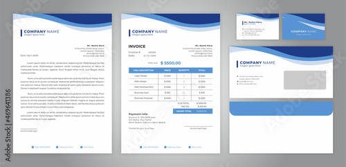 set of letter head, invoice, business card and envelope