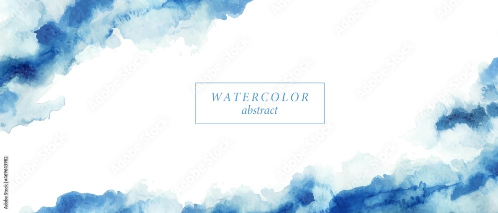 Background with watercolor hand painted blue wash. Frame with place for text. - obrazy, fototapety, plakaty 
