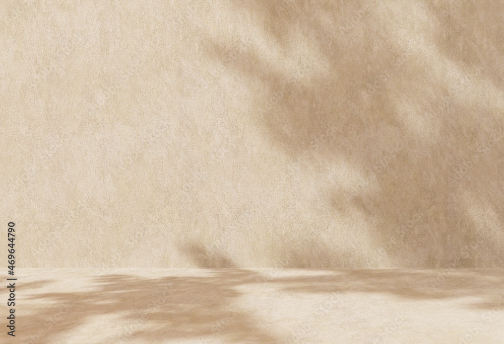 Naklejka premium 3D render, unobtrusive background with shadow on the wall. Premium podium, stand on pastel light background. Mock up for exhibitions, presentation of products, therapy, relaxation and health.