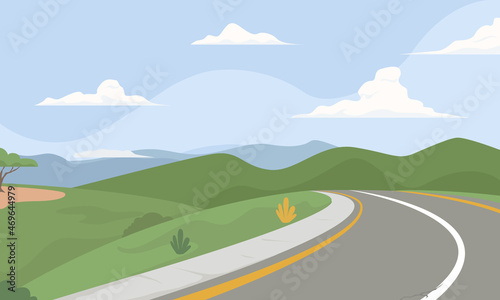 Empty asphalt road to nature Street with field landscape illustration