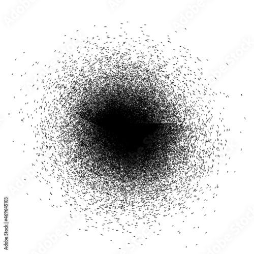 Distorted geometric shape . Minimal art design . Noise destroyed circle logo . Trendy defect error shapes . Glitched frame .Spray effect .Grunge texture . Distressed element .vector 