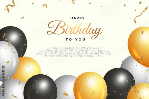 Happy birthday banner with realistic balloons. Happy birthday banner confetti. Birthday celebration banner, realistic balloons, birthday banner, black balloon