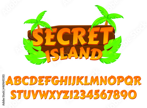 funny cartoon secret island with wood and palm leaves perfect for game logo title