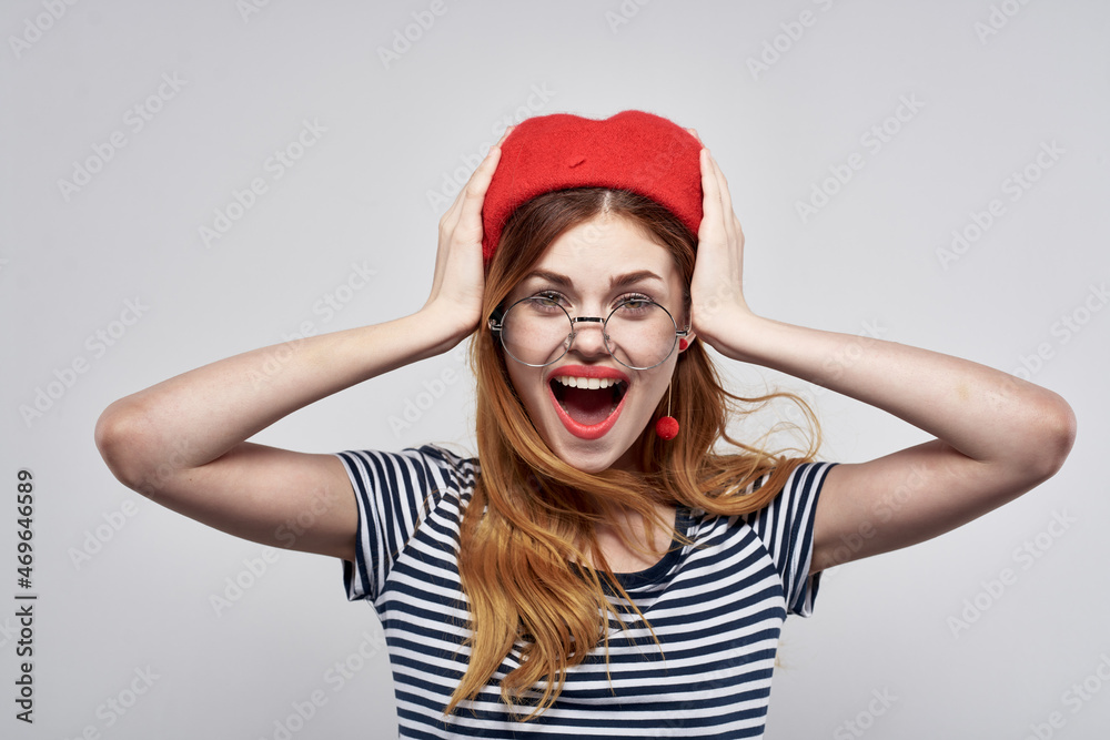 pretty woman wearing a red hat makeup fashion posing summer pretty woman wearing a red hat makeup fashion posing summer