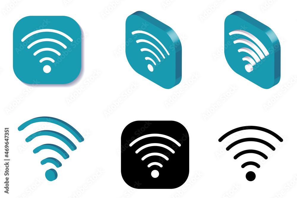 Isometric and flat Wifi icon set. Group of wireless internet icon isometric projection, 3D rendering and flat in blue, black and white colors. Isometric and flat Wifi icon set. Group of wireless internet icon isometric projection, 3D rendering and flat in blue, black and white colors.