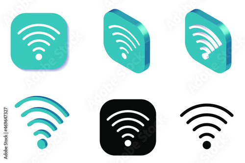 Isometric and flat Wifi icon set. Group of wireless internet icon isometric projection, 3D rendering and flat in blue, black and white colors.