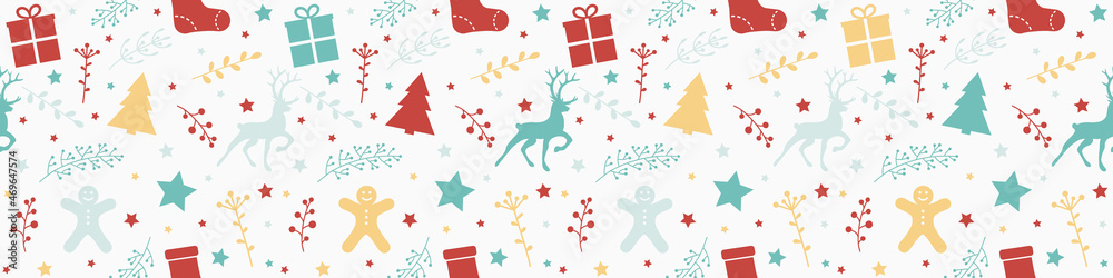 Naklejka premium Pattern with Christmas decorations. Wallpaper concept. Banner. Vector