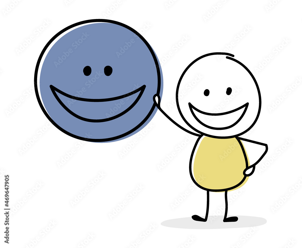 Fototapeta premium Concept of happy stickman with emoticon icon. Vector
