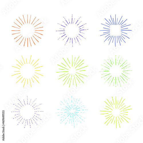 Vector Colored Circle Retro Style Fireworks Isolated on White Background  Hand Drawn Colorful Illustrations.