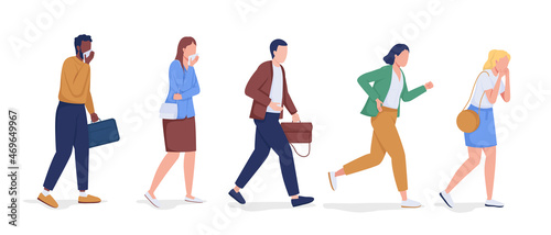 Workplace fire evacuation semi flat color vector characters set. Full body people on white. People running to exit isolated modern cartoon style illustrations for graphic design and animation