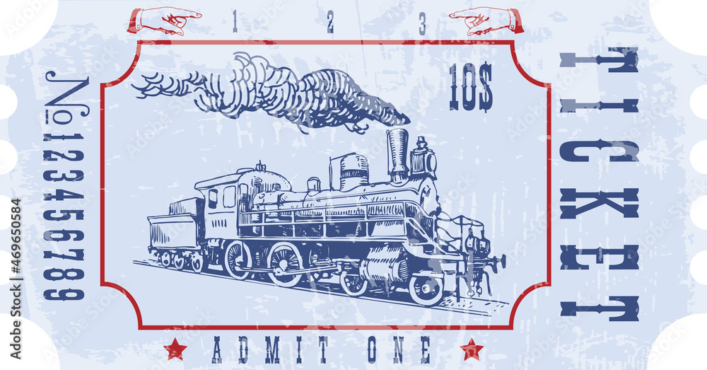 vector image of old vintage american western rail train ticket	 - obrazy, fototapety, plakaty 