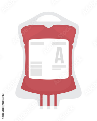 Plastic bag with blood semi flat color vector item. Full realistic object on white. Medical supply for transfusion isolated modern cartoon style illustration for graphic design and animation