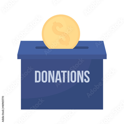 Blue box for donations semi flat color vector item. Full realistic object on white. Financial contribution to charity isolated modern cartoon style illustration for graphic design and animation