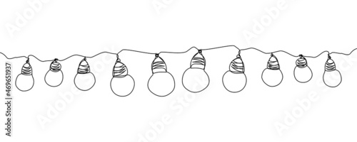 Electric Christmas garland one line art. Continuous line drawing of new year holidays, christmas, illumination, lighting, celebration, festive atmosphere, decoration.