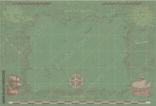 vector image of ancient nautical chart of sea routes of medieval ships