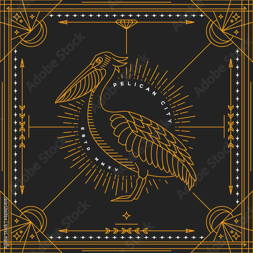 Vintage thin line bird label