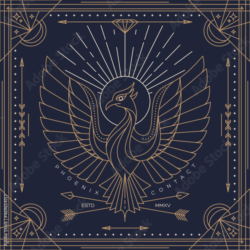 Vintage thin line bird label