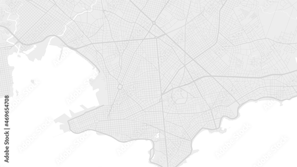 Fototapeta premium White and light grey Montevideo City area vector background map, streets and water cartography illustration.