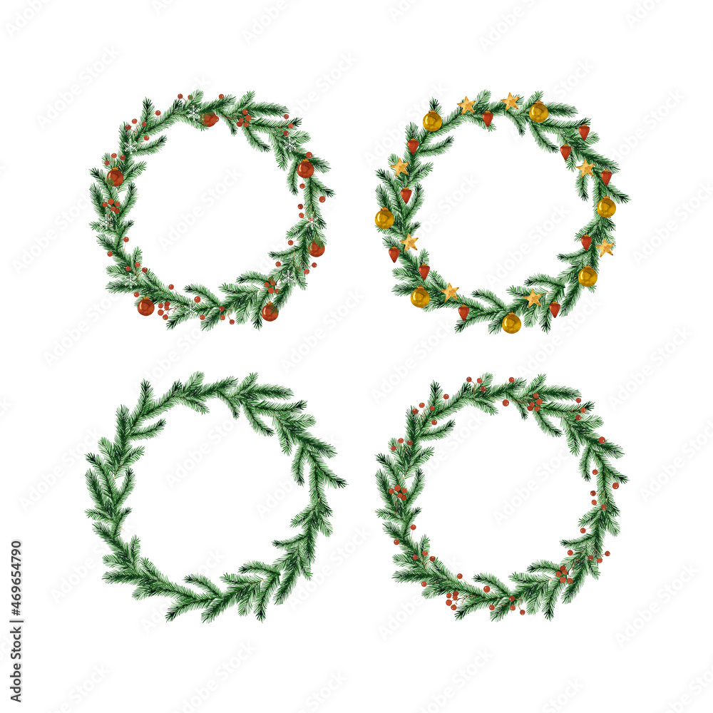 Set of watercolor christmas wreaths