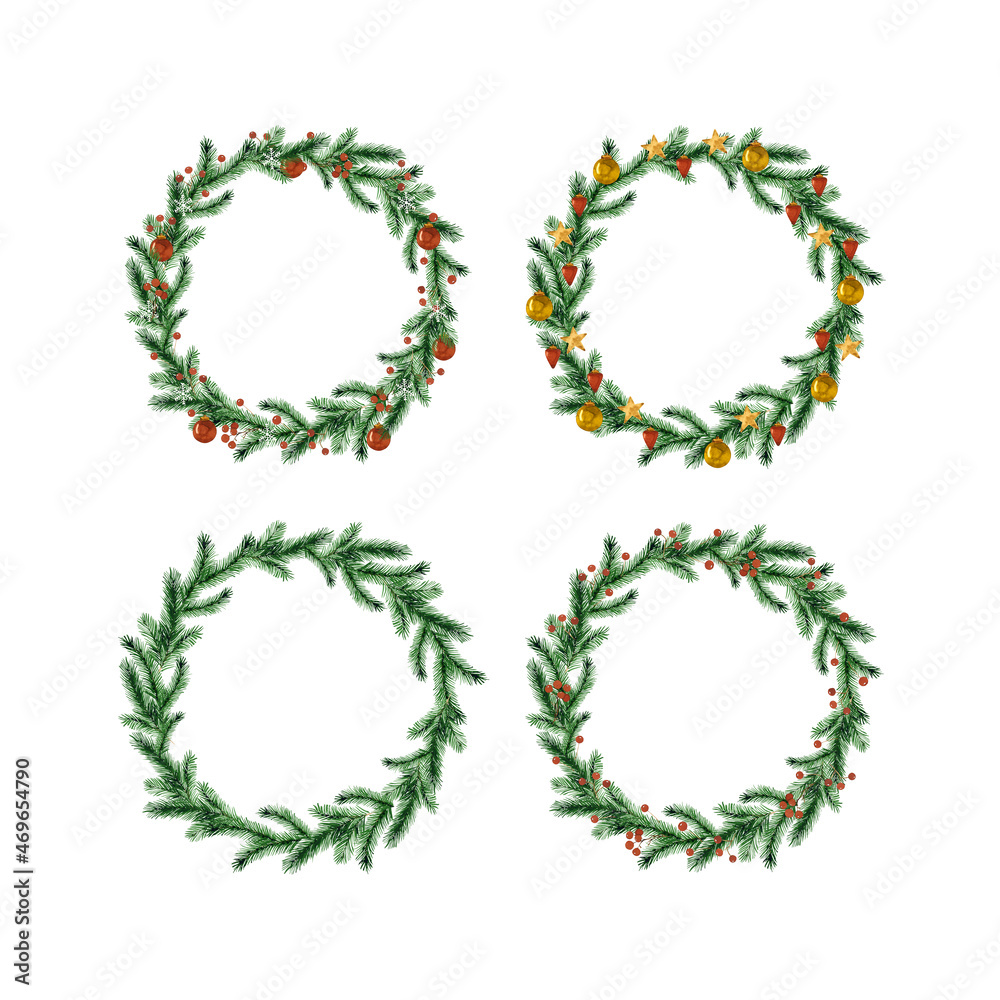Set of watercolor christmas wreaths Set of watercolor christmas wreaths