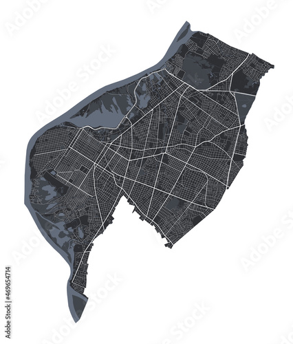 Asuncion vector map. Detailed black map of Asuncion city poster with streets. Cityscape urban vector.