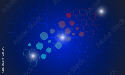 Digital abstract molecule geometric technology background with hexagon. Medical, medicine, science and technology vector illustration.