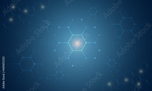 Digital abstract molecule geometric technology background with hexagon. Medical, medicine, science and technology vector illustration.