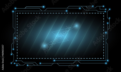Abstract blue screen Hi-tech hologram frame power sign technology background. Futuristic HUD technology frame background.