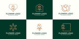 set of Minimalist elegant flower rose beauty with line art style. logo use cosmetics and spa logo design inspiration.
