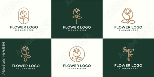 set of Flower tulip abstract Logo design vector template Linear style.