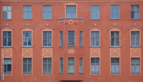 Pink facade of an old house, Malaya Konyushennaya ulitsa, St. Petersburg, Russia, November 2021