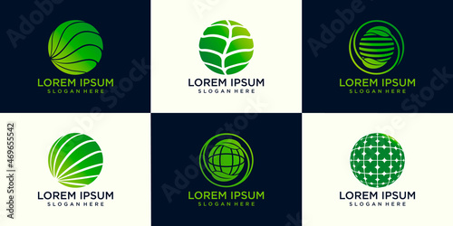 set of Green world logo or icon design template