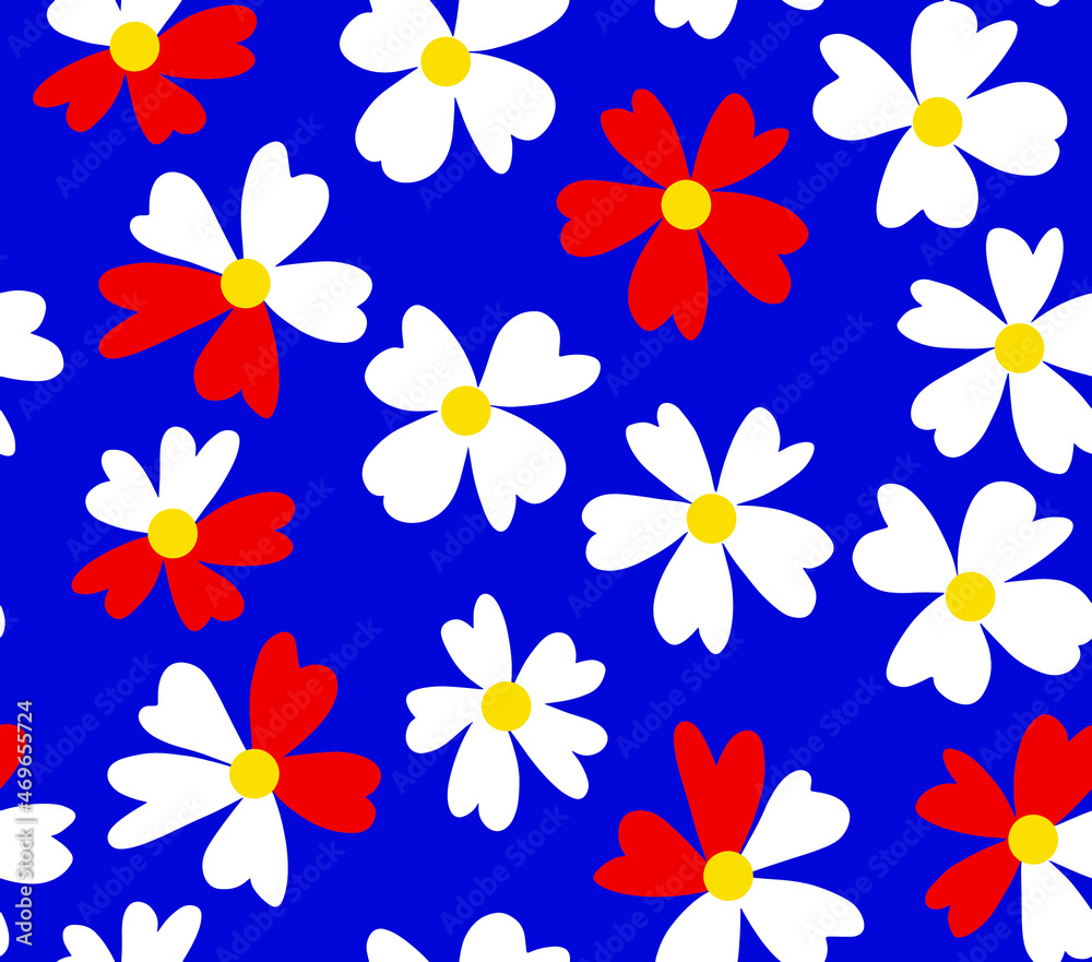 Fototapeta premium Abstract Hand Drawing Cute Daisy Flowers Seamless Vector Pattern Isolated Background