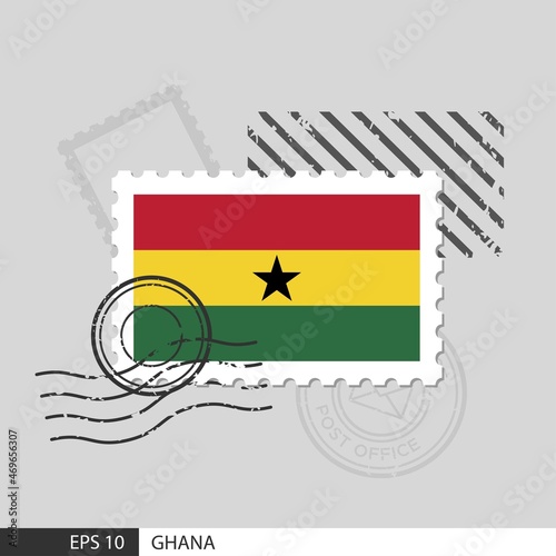 Ghana flag postage stamp. Isolated vector illustration on grey post stamp background and specify is vector eps10.