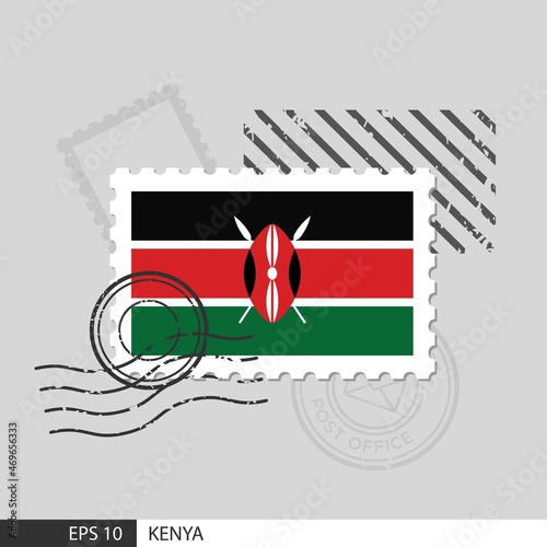 Kenya flag postage stamp. Isolated vector illustration on grey post stamp background and specify is vector eps10.