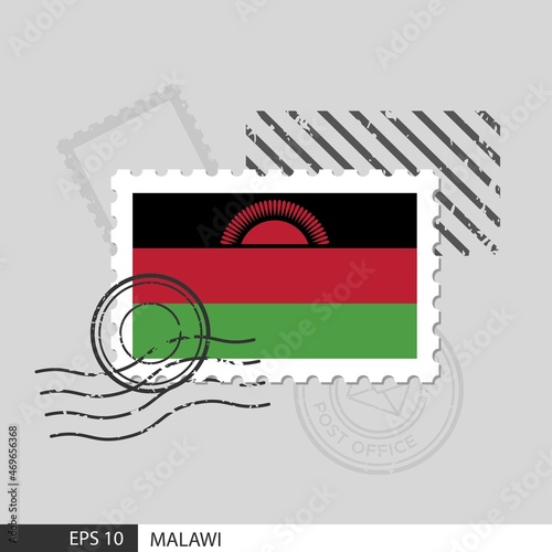 Malawi flag postage stamp. Isolated vector illustration on grey post stamp background and specify is vector eps10.