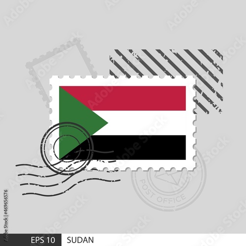 Sudan flag postage stamp. Isolated vector illustration on grey post stamp background and specify is vector eps10.