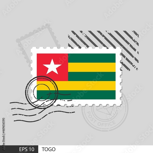 Togo flag postage stamp. Isolated vector illustration on grey post stamp background and specify is vector eps10.