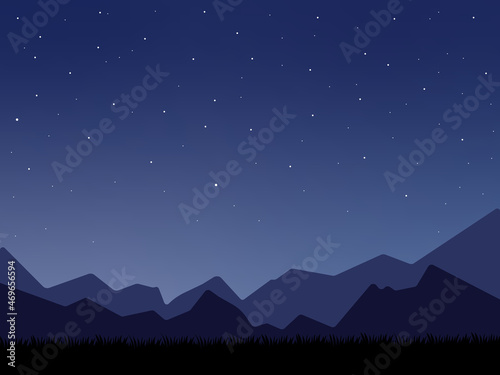 Vector illustration of the night starry sky and mountain