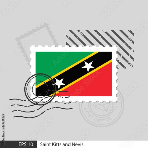 Saint Kitts and Nevis flag postage stamp. Isolated vector illustration on grey post stamp background and specify is vector eps10.
