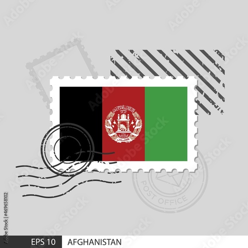 Afghanistan flag postage stamp. Isolated vector illustration on grey post stamp background and specify is vector eps10.