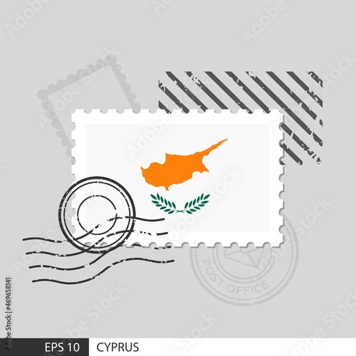 Cyprus flag postage stamp. Isolated vector illustration on grey post stamp background and specify is vector eps10.