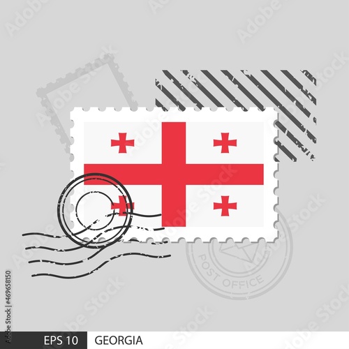 Georgia flag postage stamp. Isolated vector illustration on grey post stamp background and specify is vector eps10.
