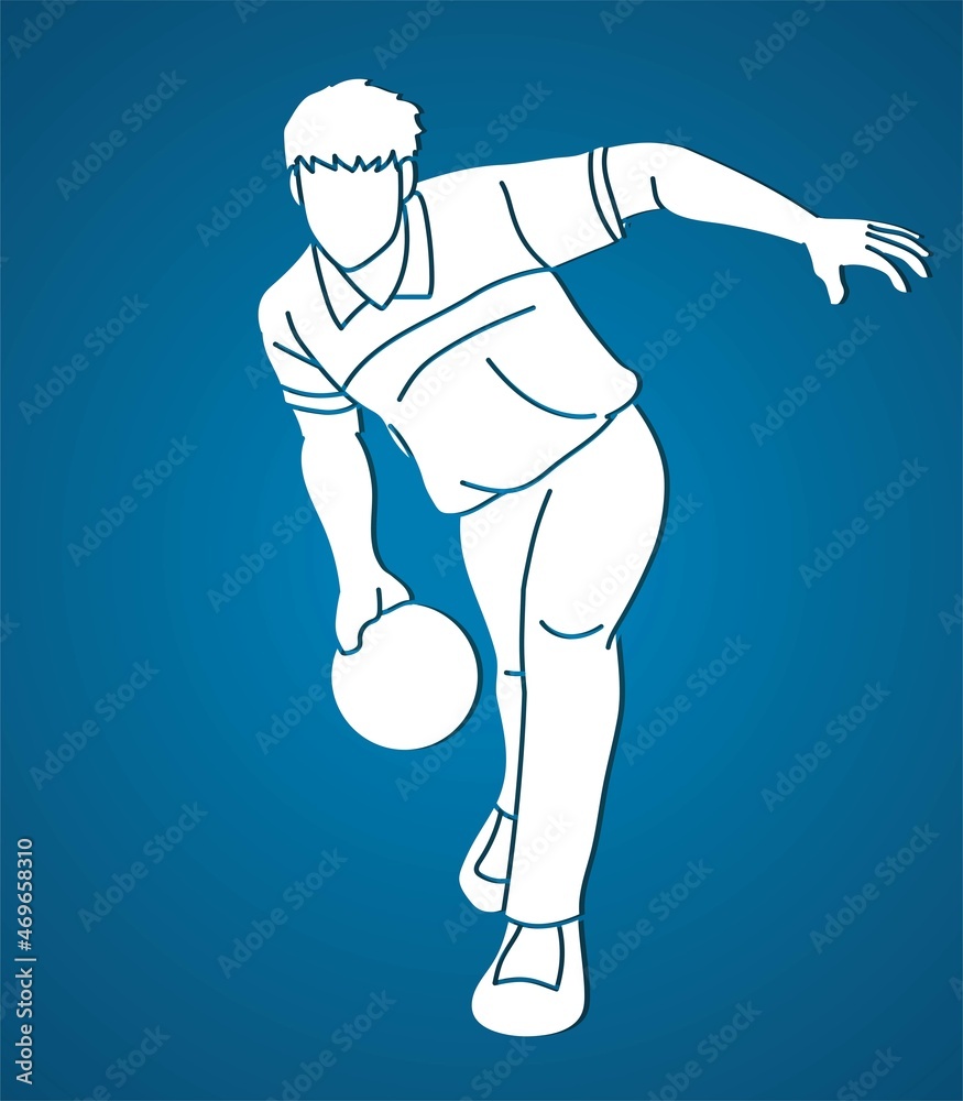 Fototapeta premium Bowling Player Bowler Action Cartoon Sport Graphic Vector
