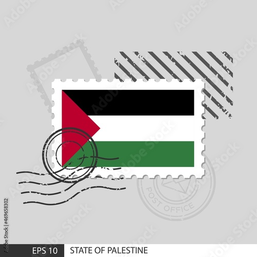 State of Palestine flag postage stamp. Isolated vector illustration on grey post stamp background and specify is vector eps10.