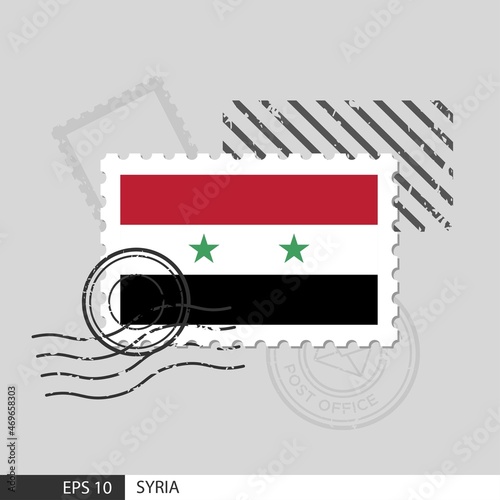 Syria flag postage stamp. Isolated vector illustration on grey post stamp background and specify is vector eps10.